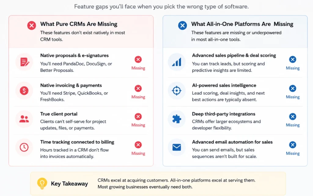 Crm vs client management software: 7 essential differences you need to know 7 Features available and missing in all-in-one client management software