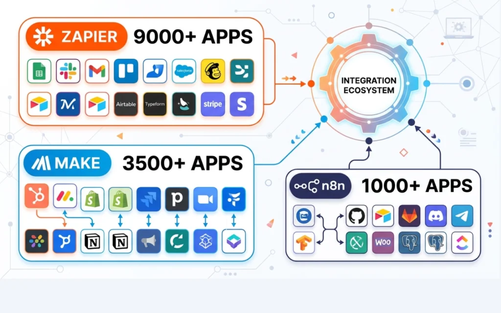 Zapier vs make vs n8n pricing: what you will really pay 14 App ecosystem and native integrations image