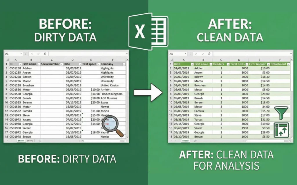 Before and after data cleanup - hire a data cleanup freelancer or ai