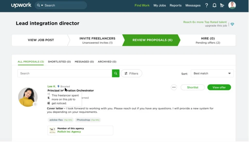 What the clients sees first upwork proposal no response image