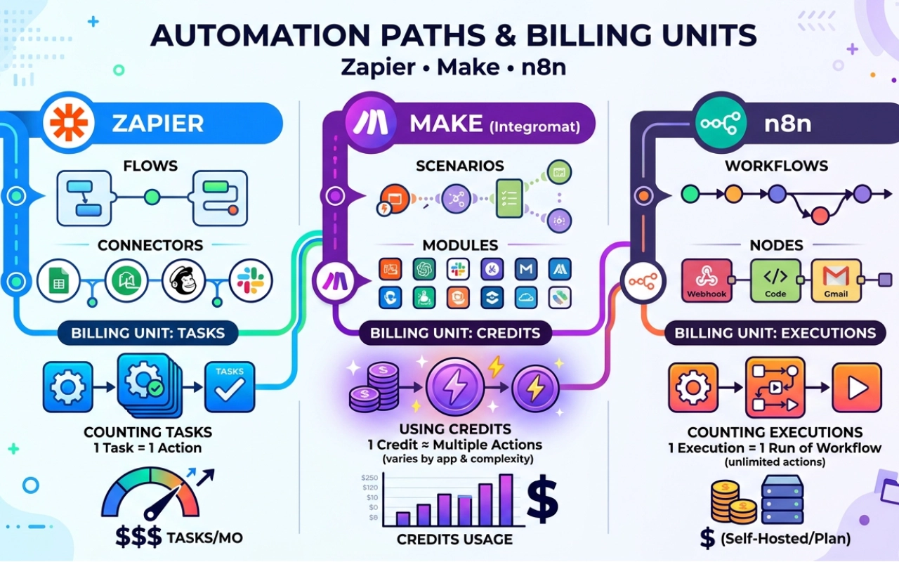 Zapier vs Make vs n8n Pricing: What You Will Really Pay Featured Image